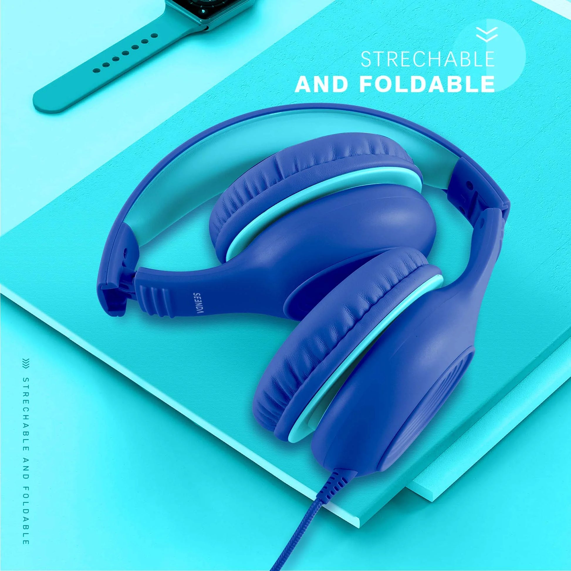 Kid'S Foldable Wired Over-Ear Headphones, Blue, HKC306