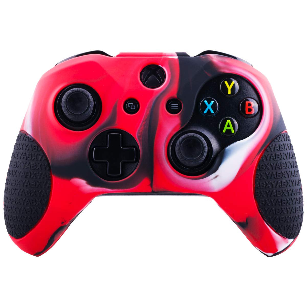 Thickened Rubber Silicone Cover Skin Case 3D Letters Massage Grip for Xbox One S/X Controller X 1(Camouflage Red) with PRO Thumb Grips X 8