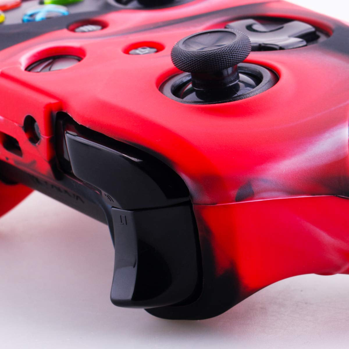 Thickened Rubber Silicone Cover Skin Case 3D Letters Massage Grip for Xbox One S/X Controller X 1(Camouflage Red) with PRO Thumb Grips X 8