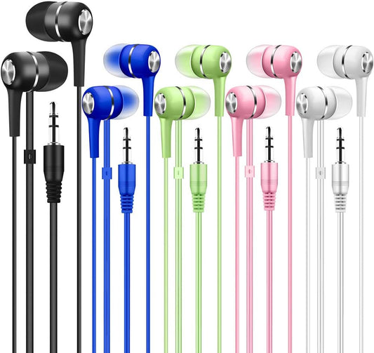 Bulk Earbuds Headphones 10 Pack Multi Colored for School Classroom Students Kids Child Teen-Multicolor