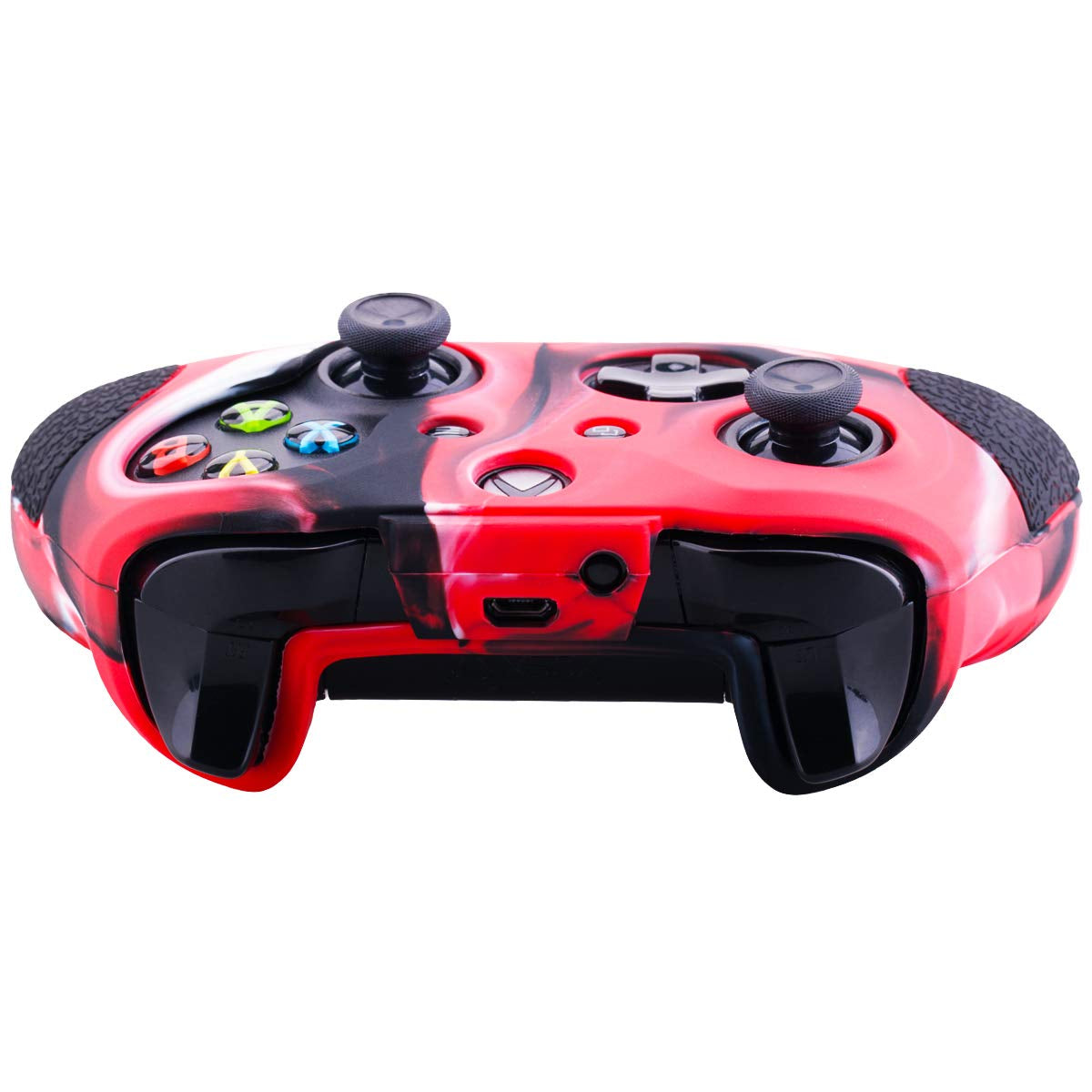 Thickened Rubber Silicone Cover Skin Case 3D Letters Massage Grip for Xbox One S/X Controller X 1(Camouflage Red) with PRO Thumb Grips X 8