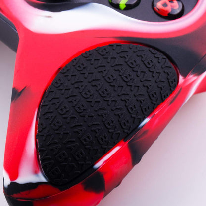 Thickened Rubber Silicone Cover Skin Case 3D Letters Massage Grip for Xbox One S/X Controller X 1(Camouflage Red) with PRO Thumb Grips X 8