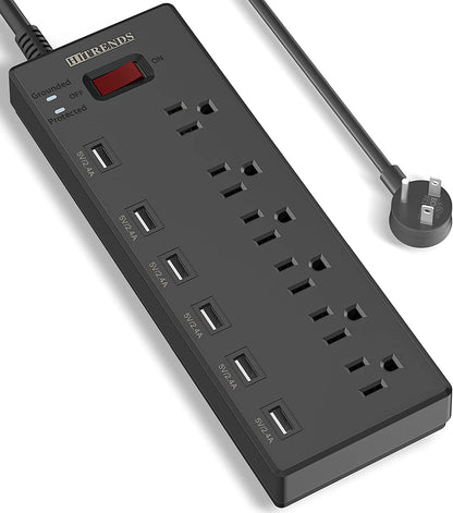 Power Strip,  Surge Protector with 6 AC Outlets & 6 USB Charging Ports, 6 Feet Heavy Duty Extension Cord, 1625W/13A Multiplug for Home Office & Multiple USB Devices - Black