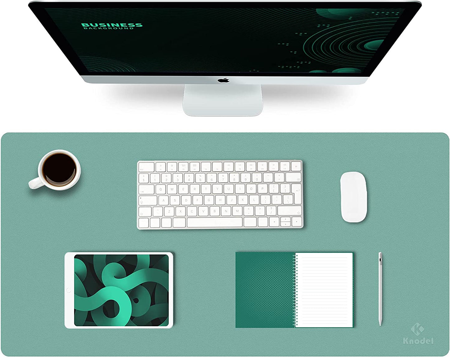 Large Office Leather Desk Mat, Mouse and Keyboard Pad, Computer and Laptop Mat, Desktop Protector and Cover, Writing Pad and Blotter (31.5"X15.7", Green)